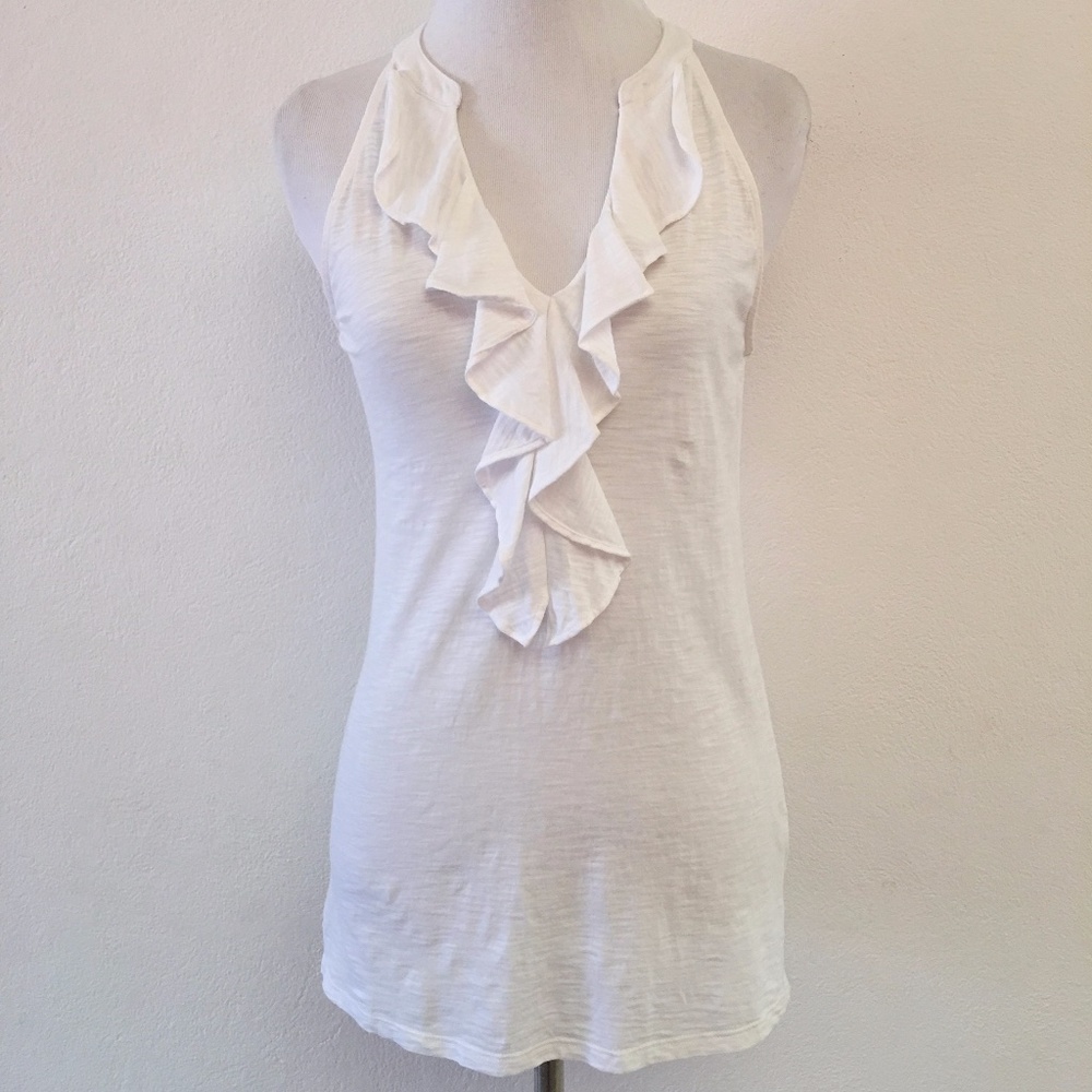 Lilly Pulitzer White V Neck Ruffle Tee Size Small